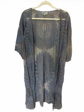 Rebellion Sheer Lace Kimono in Light Gray